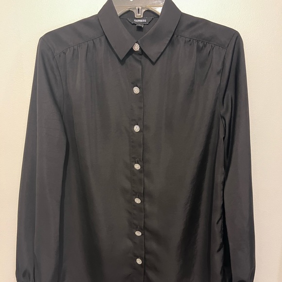 Black Satin Button Up Blouse! - Picture 3 of 3